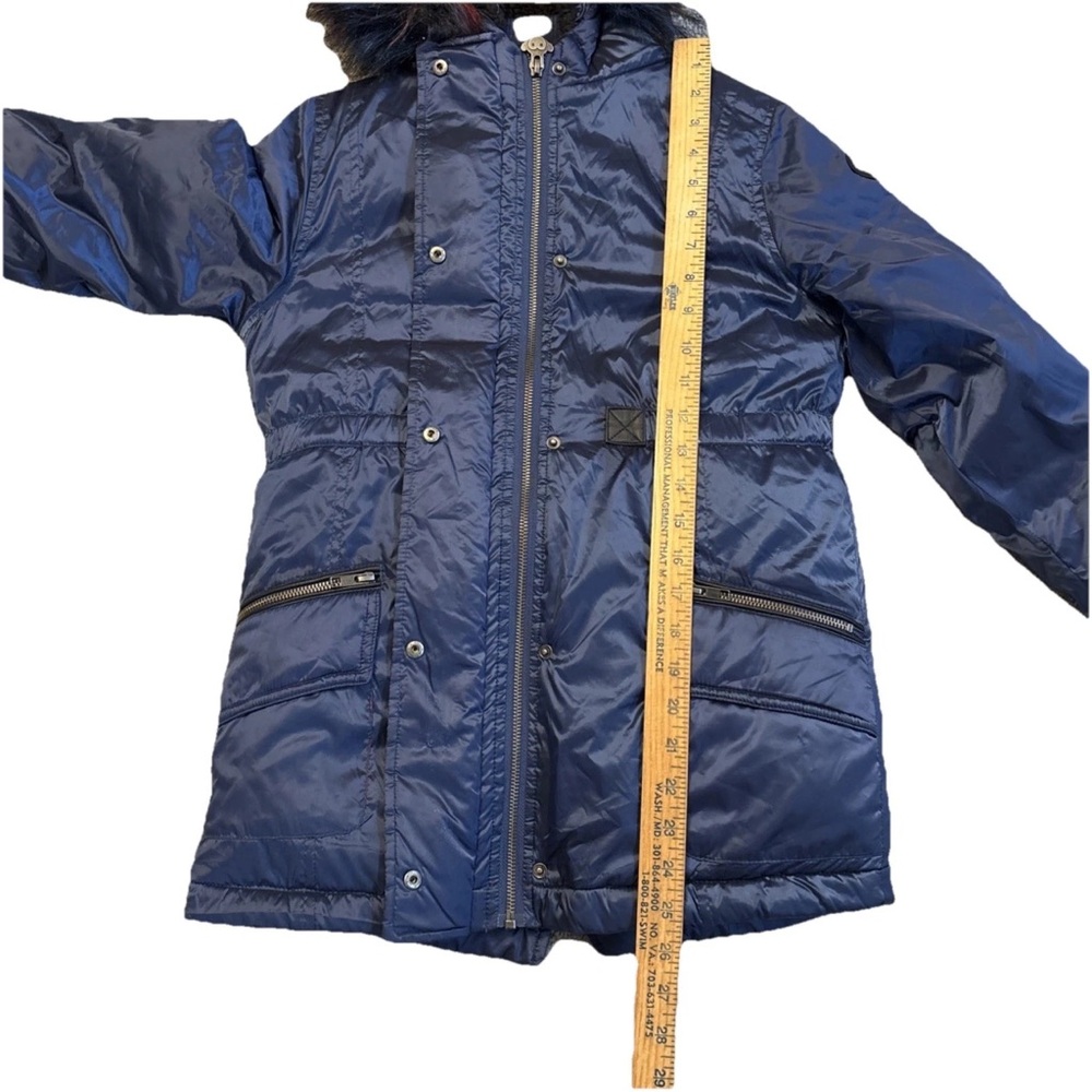 Appaman Girls Blue Shiny Middie Puffer Coat  W/colorful Faux Fur Hood Size 12 - Picture 11 of 17
